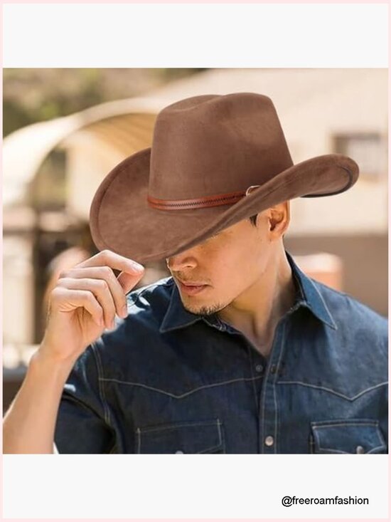 Wide Brim Cowboy Hat with Belt Buckle Unisex